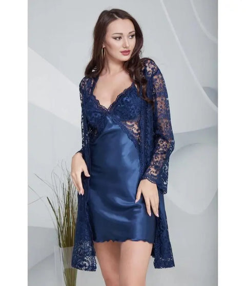 Nightgown & Dressing Gown Set with Lace Details - 6 Piece