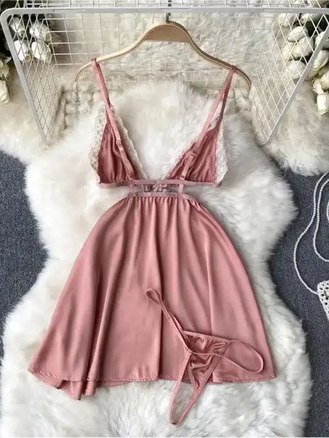 Seductive Front Open Lace Babydoll Lingerie Set