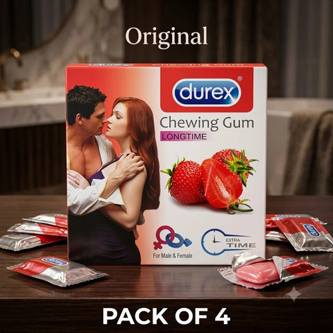 🍓🍊 **Durex All Flavour Long Time Chewing Gum** 🍇🍉 👨‍❤️‍👩 **For Male & Female** 📦 **Pack of 4** ✨ **Total: 12 Pieces** 🍬 💯 **Fresh & Delicious Flavours** 😋