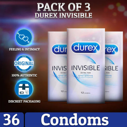 Pack of 3 Durex Invisible Condoms of 12
